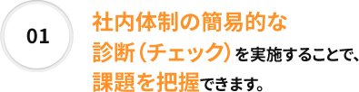 01 社内体制の簡易的な診断（チェック）を実施することで、課題を把握できます。